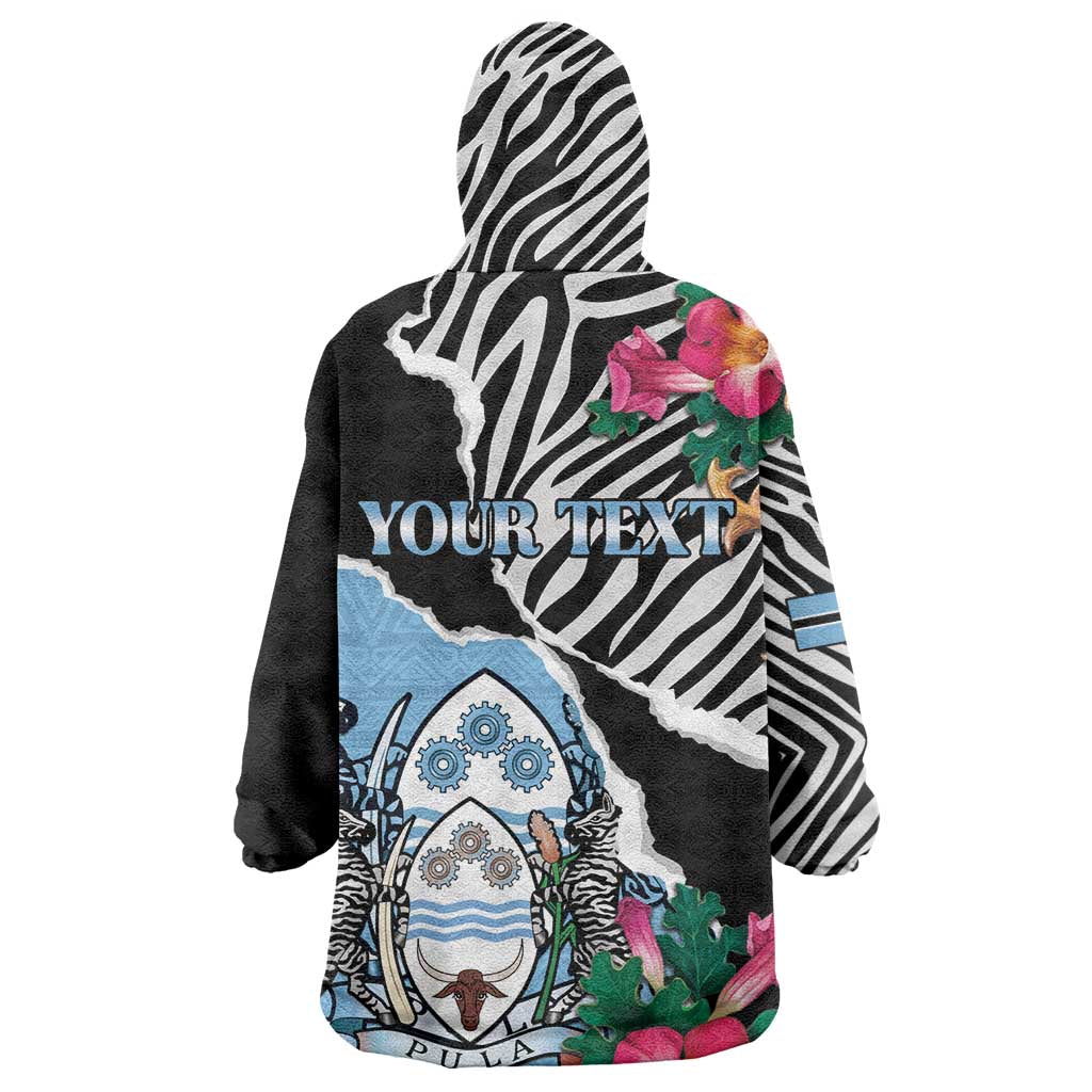 Personalized Botswana Independence Day Wearable Blanket Hoodie Kalahari Devils Claw Zebra With Arican Pattern - African Pride