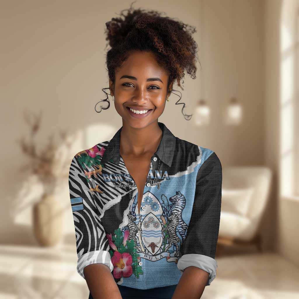 Personalized Botswana Independence Day Women Casual Shirt Kalahari Devils Claw Zebra With Arican Pattern - African Pride