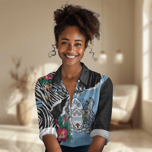 Personalized Botswana Independence Day Women Casual Shirt Kalahari Devils Claw Zebra With Arican Pattern - African Pride
