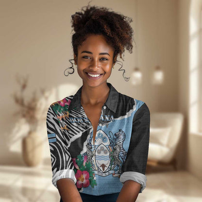 Personalized Botswana Independence Day Women Casual Shirt Kalahari Devils Claw Zebra With Arican Pattern - African Pride