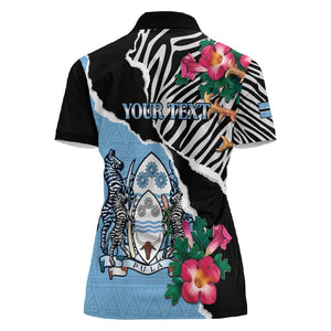 Personalized Botswana Independence Day Women Polo Shirt Kalahari Devils Claw Zebra With Arican Pattern - African Pride