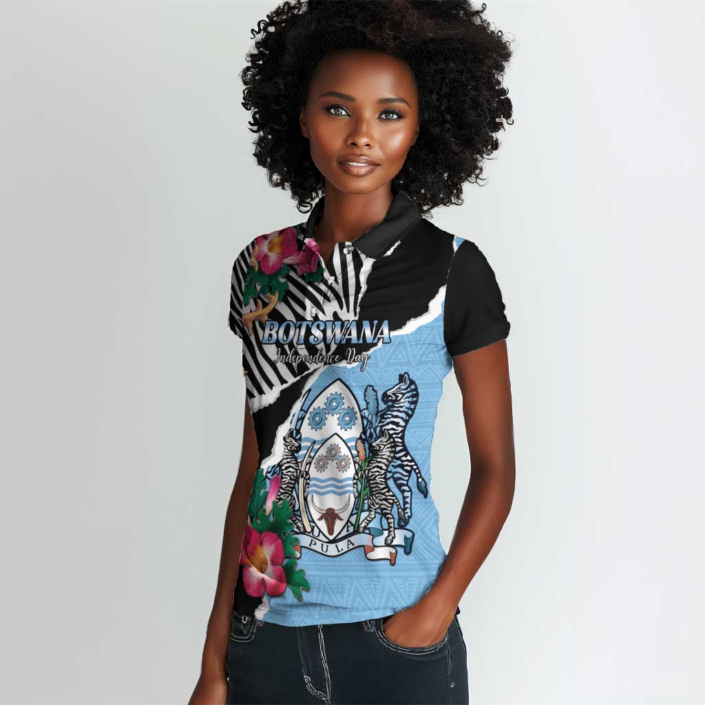 Personalized Botswana Independence Day Women Polo Shirt Kalahari Devils Claw Zebra With Arican Pattern - African Pride