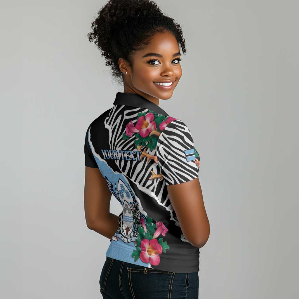 Personalized Botswana Independence Day Women Polo Shirt Kalahari Devils Claw Zebra With Arican Pattern - African Pride