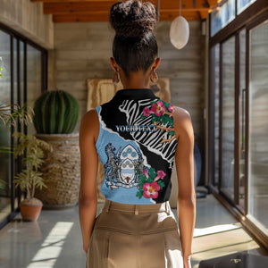 Personalized Botswana Independence Day Women Sleeveless Polo Shirt Kalahari Devils Claw Zebra With Arican Pattern - African Pride