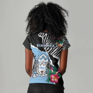Personalized Botswana Independence Day Women V-Neck T-Shirt Kalahari Devils Claw Zebra With Arican Pattern - African Pride