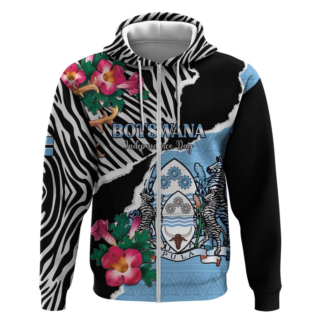Personalized Botswana Independence Day Zip Hoodie Kalahari Devils Claw Zebra With Arican Pattern - African Pride