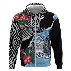 Personalized Botswana Independence Day Zip Hoodie Kalahari Devils Claw Zebra With Arican Pattern - African Pride