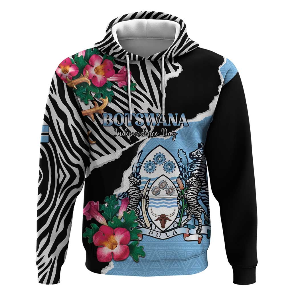 Personalized Botswana Independence Day Zip Hoodie Kalahari Devils Claw Zebra With Arican Pattern - African Pride