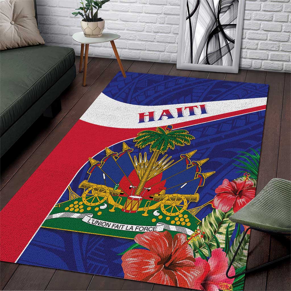 Haiti Neg Marron Area Rug Ayiti Map - Hibiscus Polynesian Pattern - African Pride