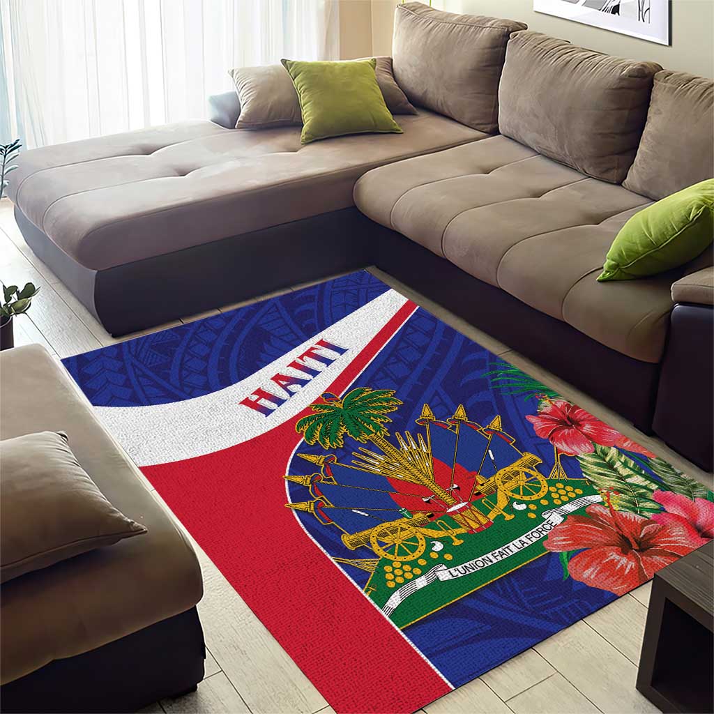 Haiti Neg Marron Area Rug Ayiti Map - Hibiscus Polynesian Pattern - African Pride