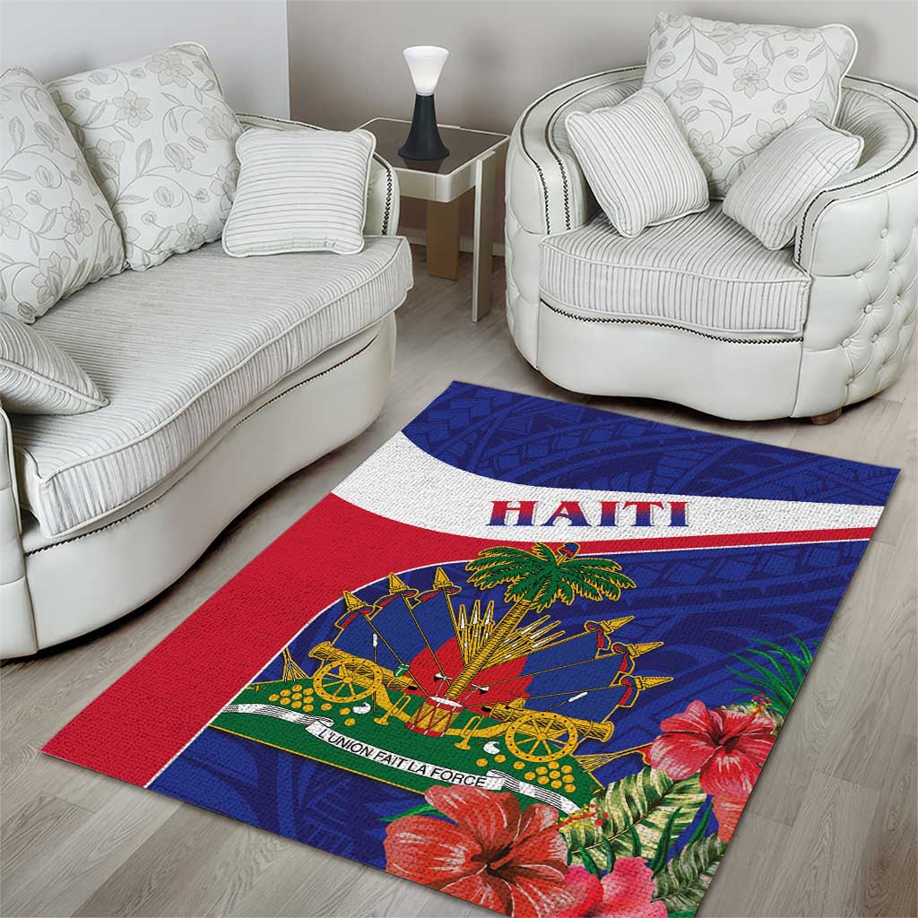 Haiti Neg Marron Area Rug Ayiti Map - Hibiscus Polynesian Pattern - African Pride