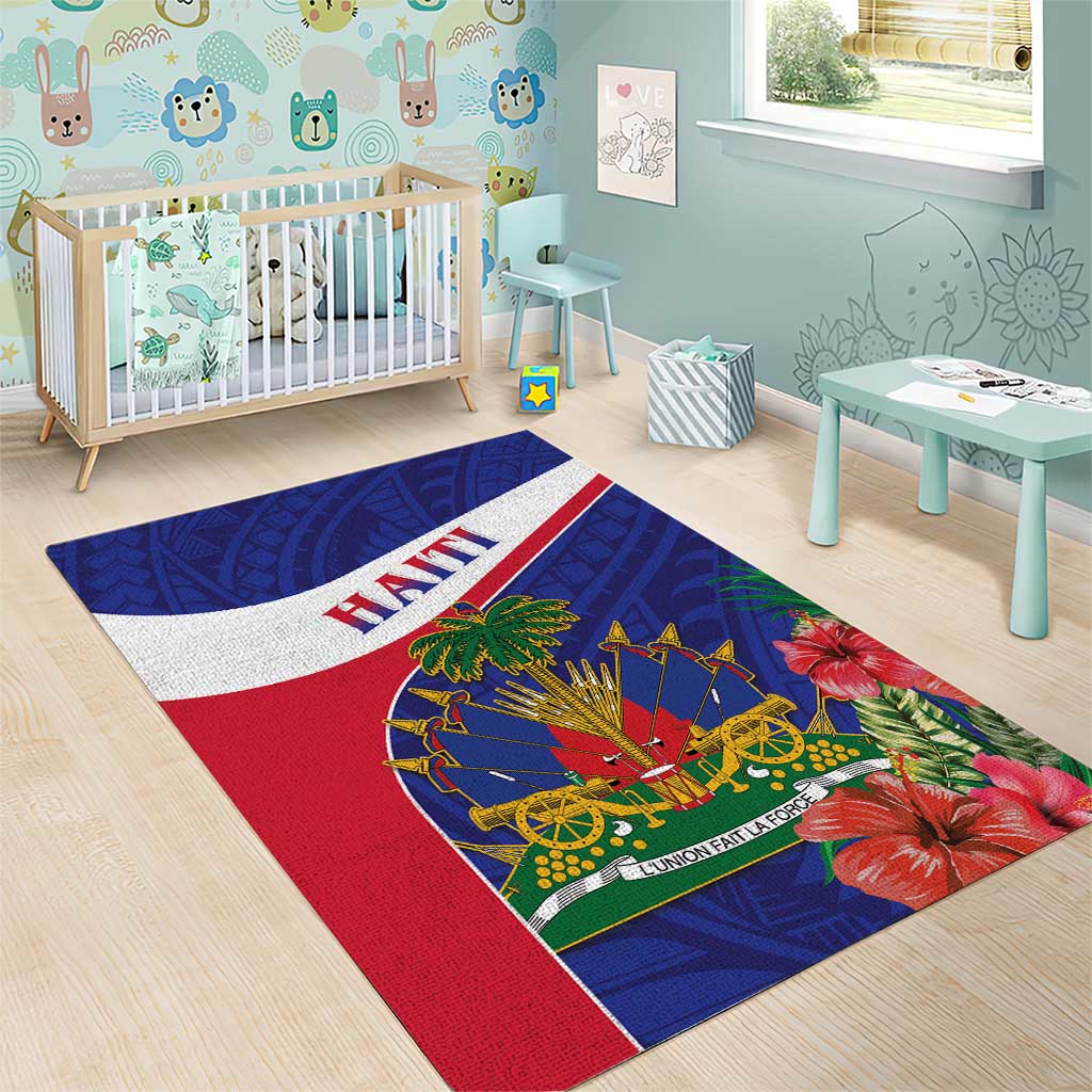 Haiti Neg Marron Area Rug Ayiti Map - Hibiscus Polynesian Pattern - African Pride