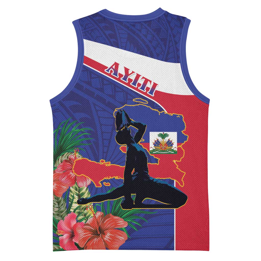 Haiti Neg Marron Basketball Jersey Ayiti Map - Hibiscus Polynesian Pattern - African Pride