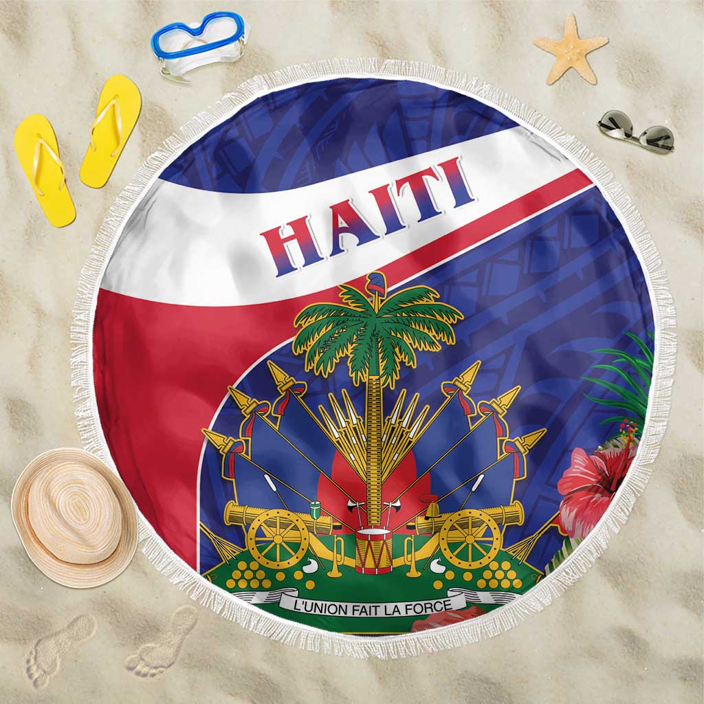 Haiti Neg Marron Beach Blanket Ayiti Map - Hibiscus Polynesian Pattern - African Pride
