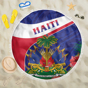 Haiti Neg Marron Beach Blanket Ayiti Map - Hibiscus Polynesian Pattern - African Pride