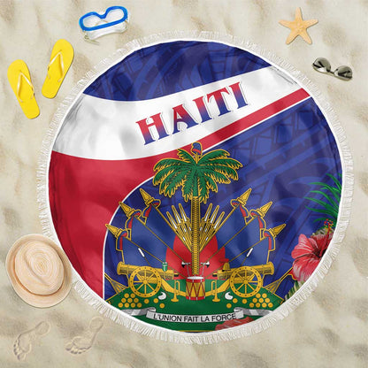 Haiti Neg Marron Beach Blanket Ayiti Map - Hibiscus Polynesian Pattern - African Pride