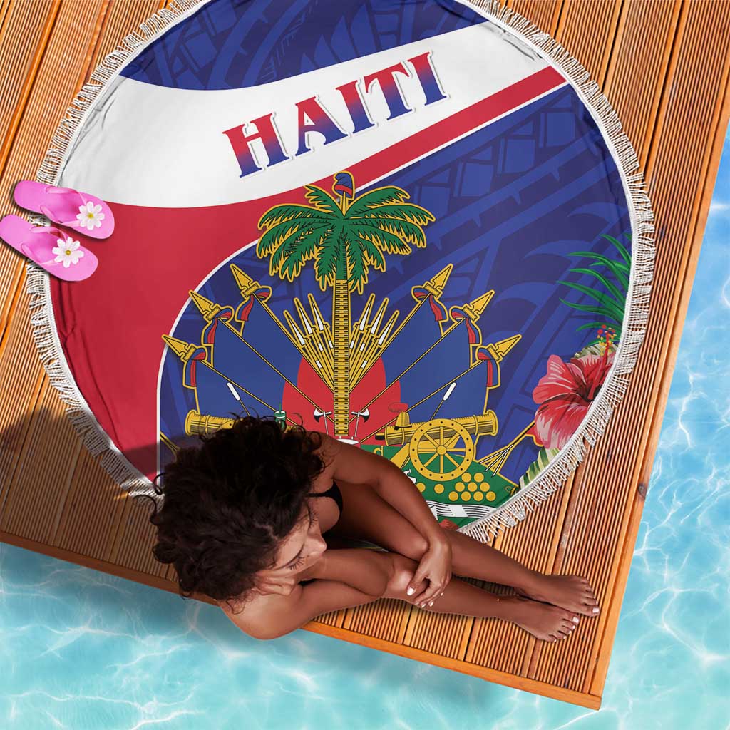 Haiti Neg Marron Beach Blanket Ayiti Map - Hibiscus Polynesian Pattern - African Pride