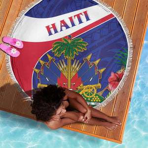 Haiti Neg Marron Beach Blanket Ayiti Map - Hibiscus Polynesian Pattern - African Pride