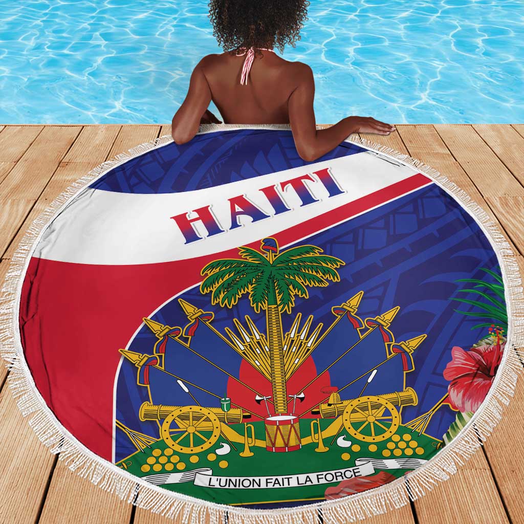 Haiti Neg Marron Beach Blanket Ayiti Map - Hibiscus Polynesian Pattern - African Pride
