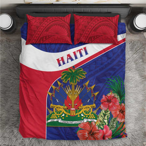 Haiti Neg Marron Bedding Set Ayiti Map - Hibiscus Polynesian Pattern - African Pride