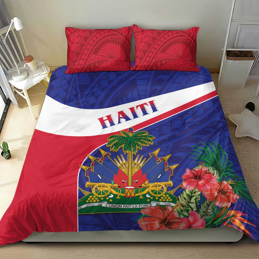 Haiti Neg Marron Bedding Set Ayiti Map - Hibiscus Polynesian Pattern - African Pride