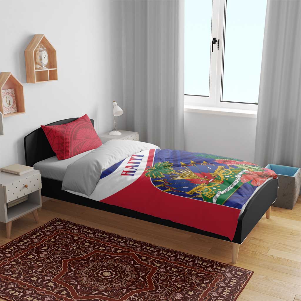 Haiti Neg Marron Bedding Set Ayiti Map - Hibiscus Polynesian Pattern - African Pride