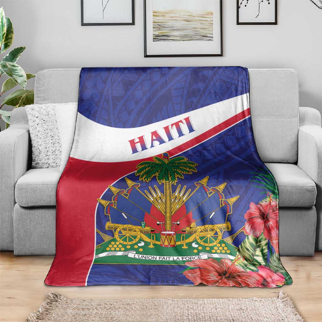 Haiti Neg Marron Blanket Ayiti Map - Hibiscus Polynesian Pattern - African Pride