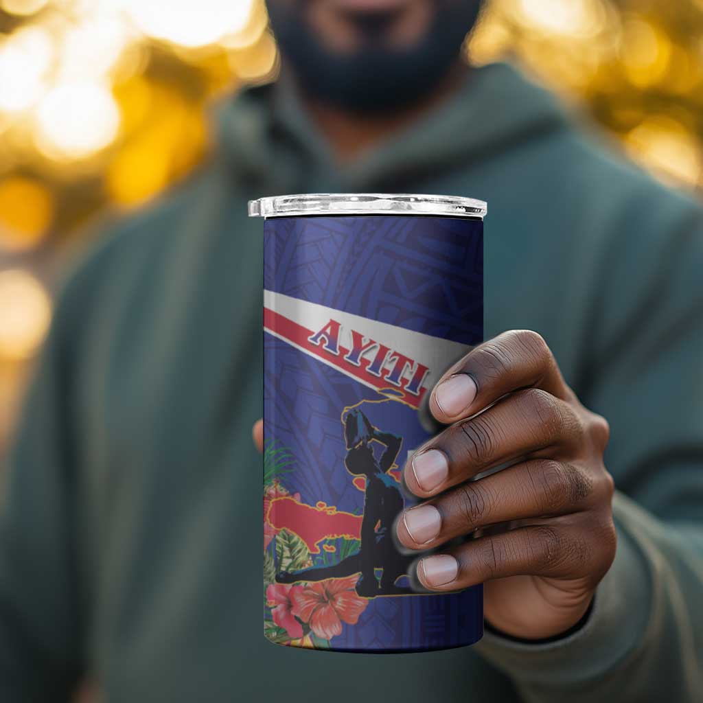 Haiti Neg Marron 4 in 1 Can Cooler Tumbler Ayiti Map - Hibiscus Polynesian Pattern - African Pride