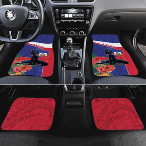 Haiti Neg Marron Car Mats Ayiti Map - Hibiscus Polynesian Pattern - African Pride