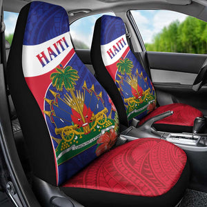Haiti Neg Marron Car Seat Cover Ayiti Map - Hibiscus Polynesian Pattern - African Pride
