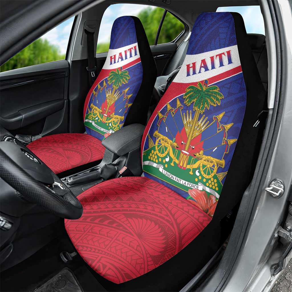 Haiti Neg Marron Car Seat Cover Ayiti Map - Hibiscus Polynesian Pattern - African Pride