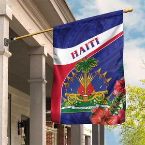 Haiti Neg Marron Garden Flag Ayiti Map - Hibiscus Polynesian Pattern - African Pride