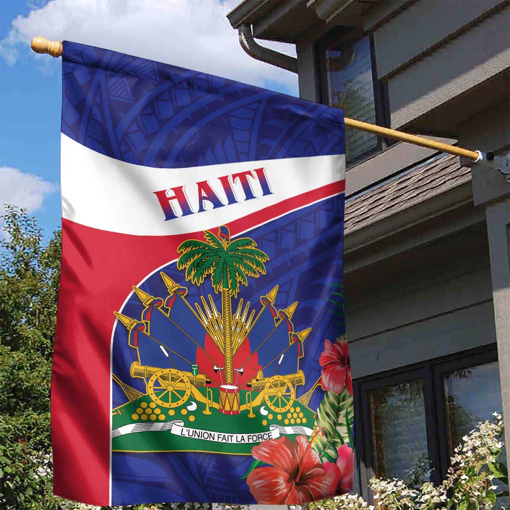 Haiti Neg Marron Garden Flag Ayiti Map - Hibiscus Polynesian Pattern - African Pride