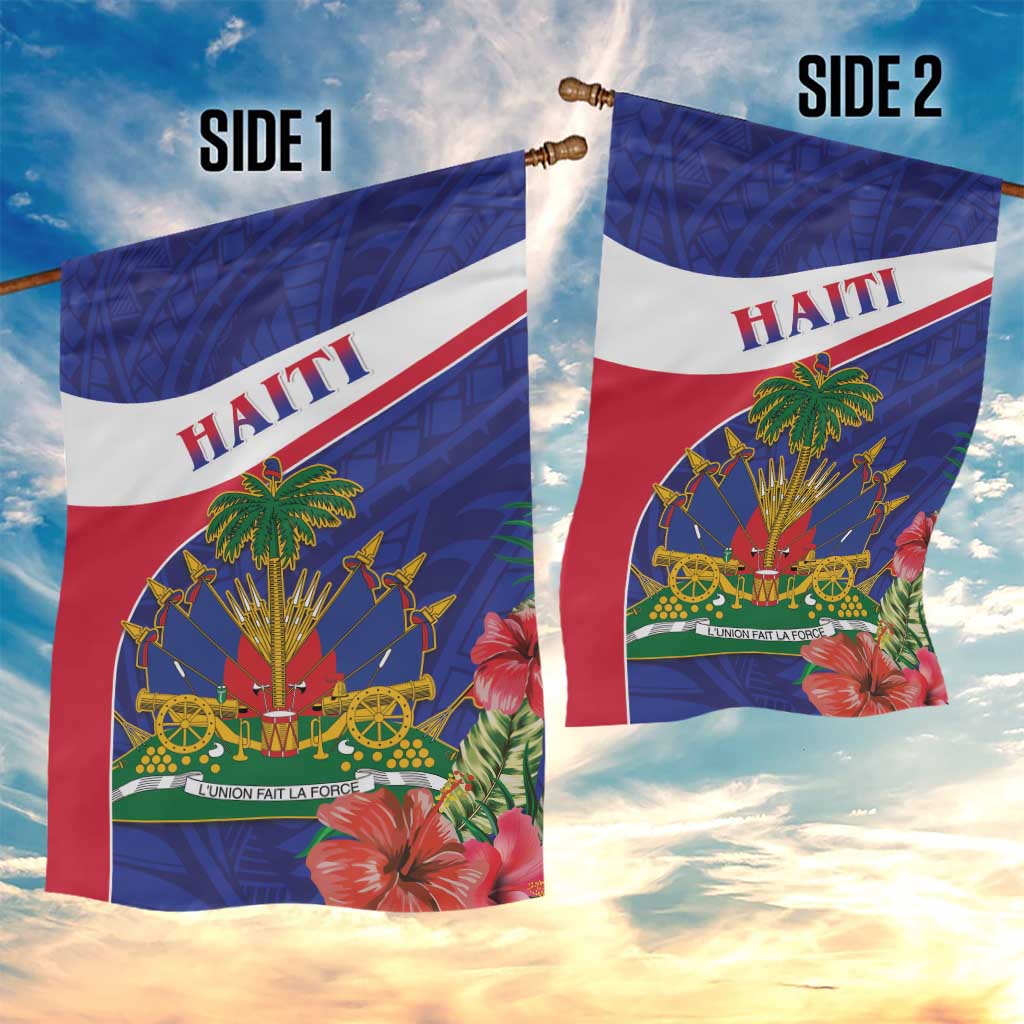 Haiti Neg Marron Garden Flag Ayiti Map - Hibiscus Polynesian Pattern - African Pride