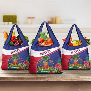Haiti Neg Marron Grocery Bag Ayiti Map - Hibiscus Polynesian Pattern - African Pride