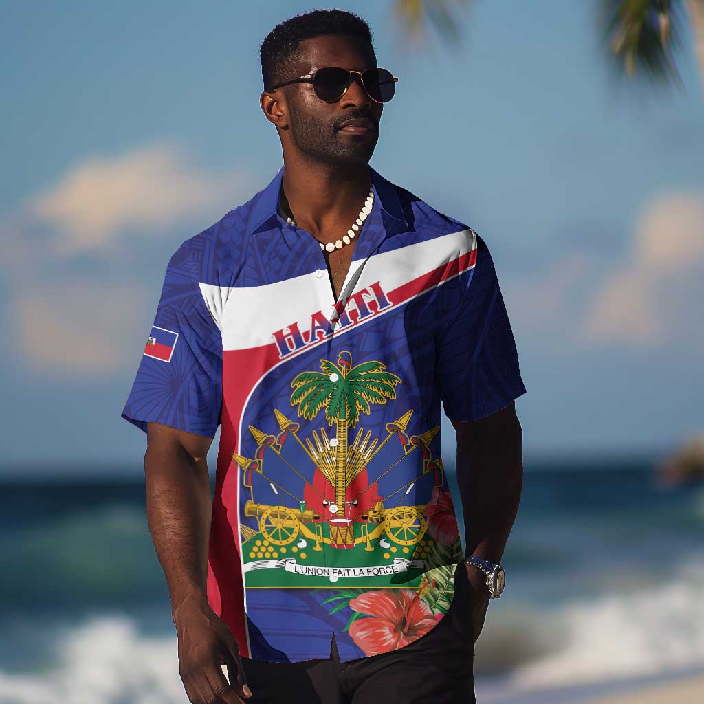 Haiti Neg Marron Hawaiian Shirt Ayiti Map - Hibiscus Polynesian Pattern - African Pride