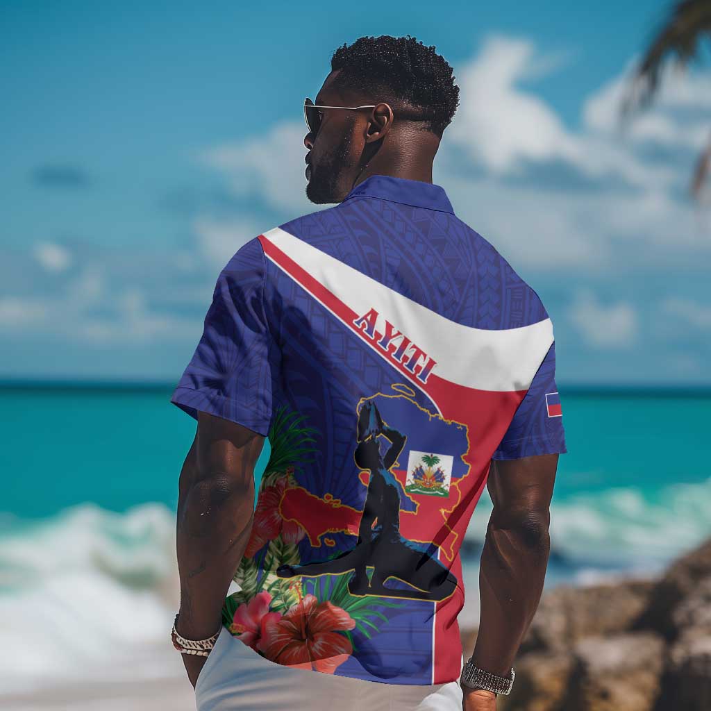 Haiti Neg Marron Hawaiian Shirt Ayiti Map - Hibiscus Polynesian Pattern - African Pride