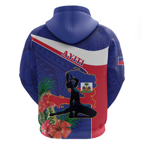 Haiti Neg Marron Hoodie Ayiti Map - Hibiscus Polynesian Pattern - African Pride
