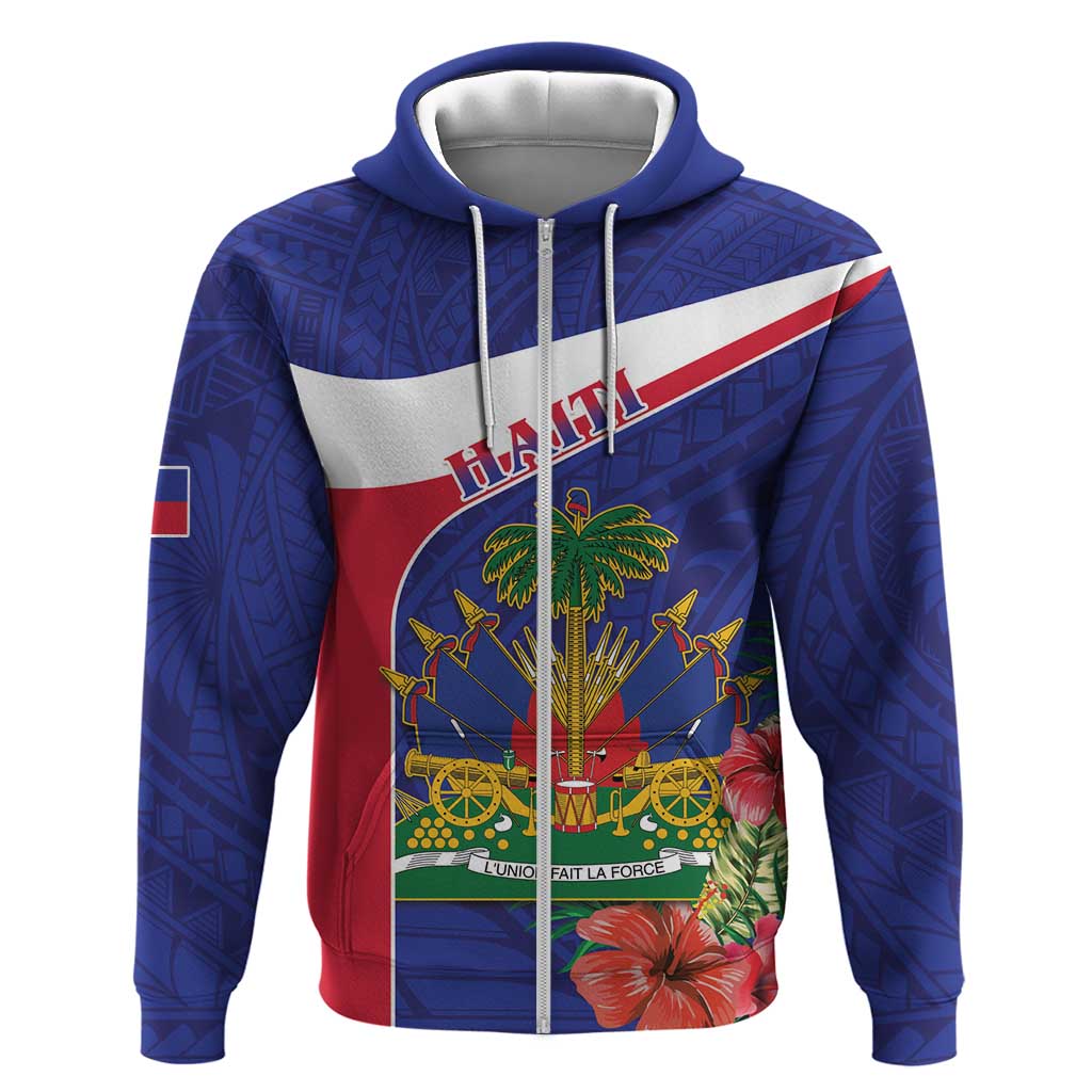 Haiti Neg Marron Hoodie Ayiti Map - Hibiscus Polynesian Pattern - African Pride