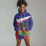 Haiti Neg Marron Hoodie Dress Ayiti Map - Hibiscus Polynesian Pattern - African Pride
