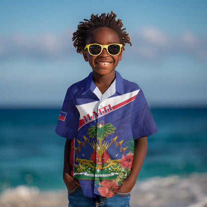 Haiti Neg Marron Kid Hawaiian Shirt Ayiti Map - Hibiscus Polynesian Pattern - African Pride