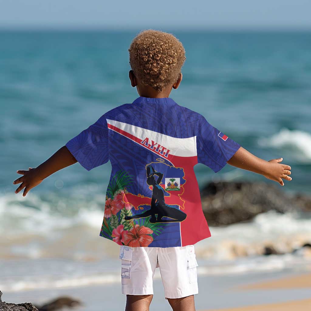 Haiti Neg Marron Kid Hawaiian Shirt Ayiti Map - Hibiscus Polynesian Pattern - African Pride