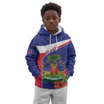 Haiti Neg Marron Kid Hoodie Ayiti Map - Hibiscus Polynesian Pattern - African Pride