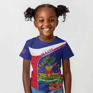Haiti Neg Marron Kid T shirt Ayiti Map - Hibiscus Polynesian Pattern - African Pride