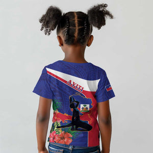 Haiti Neg Marron Kid T shirt Ayiti Map - Hibiscus Polynesian Pattern - African Pride