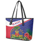 Haiti Neg Marron Leather Tote Bag Ayiti Map - Hibiscus Polynesian Pattern - African Pride