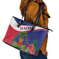 Haiti Neg Marron Leather Tote Bag Ayiti Map - Hibiscus Polynesian Pattern - African Pride