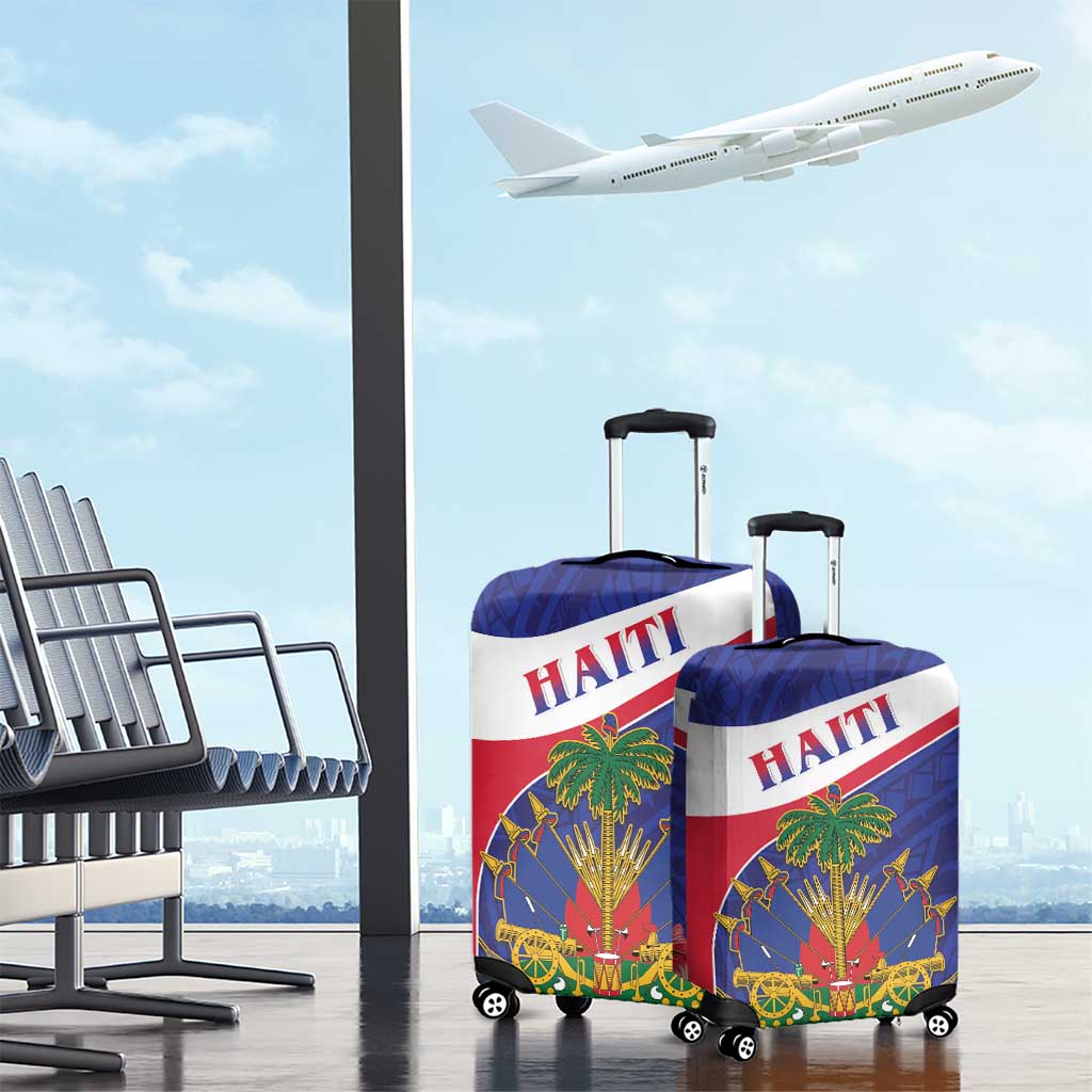 Haiti Neg Marron Luggage Cover Ayiti Map - Hibiscus Polynesian Pattern - African Pride