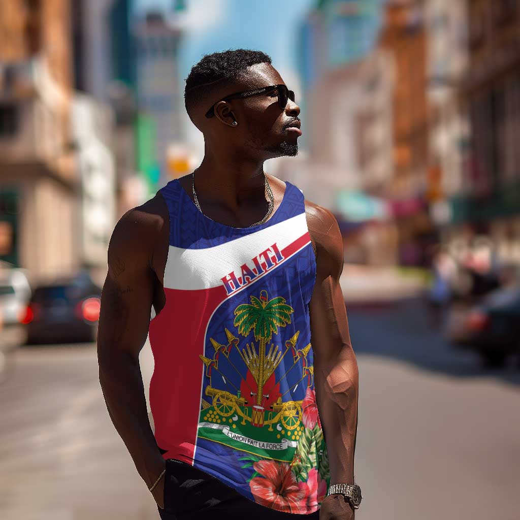 Haiti Neg Marron Men Tank Top Ayiti Map - Hibiscus Polynesian Pattern - African Pride