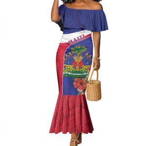Haiti Neg Marron Mermaid Dress Ayiti Map - Hibiscus Polynesian Pattern - African Pride